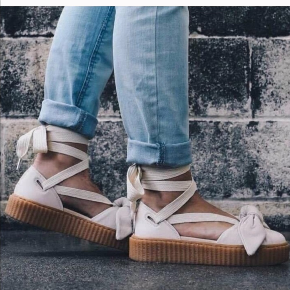 Puma Rhianna Fenty Cream Leather Tie Up Sandals 7